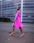 ALIZA (JOYFUL SPIRIT) PINK 2-PIECE SET W. LOOSE KNEE-LENGTH DRESS AND JACKET W. PETAL HEM DETAIL