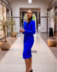 CATHRINE (PURE) ROYAL BLUE LONG SLEEVED KNEE-LENGHT DRESS W. FULL LENGTH ZIPPER DETAIL