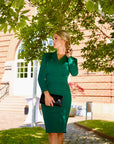 MAYA (AMBITIOUS) DARK GREEN KNEE-LENGTH BLAZER DRESS