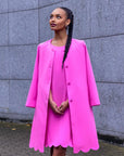 ALIZA (JOYFUL SPIRIT) PINK 2-PIECE SET W. LOOSE KNEE-LENGTH DRESS AND JACKET W. PETAL HEM DETAIL