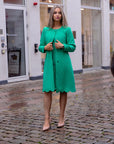 ALIZA (JOYFUL SPIRIT) BRIGHT GREEN 2-PIECE SET W. LOOSE KNEE-LENGTH DRESS AND JACKET W. PETAL HEM DETAIL