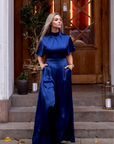 AUDREY (STRONG) DARK BLUE SATIN JUMPSUIT W. WIDE LEGS