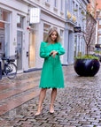 ALIZA (JOYFUL SPIRIT) BRIGHT GREEN 2-PIECE SET W. LOOSE KNEE-LENGTH DRESS AND JACKET W. PETAL HEM DETAIL