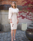 ANA (PRESTIGIOUS) AN EXCLUSIVE IVORY DRESS WITH ATTACHED CAPE BLAZER