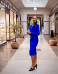 CATHRINE (PURE) ROYAL BLUE LONG SLEEVED KNEE-LENGHT DRESS W. FULL LENGTH ZIPPER DETAIL