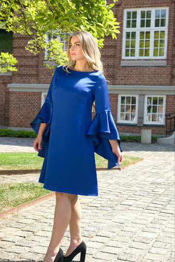 HANNAH (GRACEFUL) BLUE LOOSE SATIN DRESS WITH FLARE SLEEVES