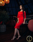 BELLA (BEAUTIFUL) RED SHOULDER CUT OUT ELEGANT COCKTAIL DRESS-DRESS-ROSA FAIZZAD