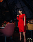 VALENCIA (STRONG) RED PLEAT ONE SLEEVE DRESS-DRESS-ROSA FAIZZAD
