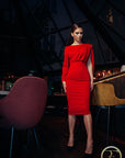 VALENCIA (STRONG) RED PLEAT ONE SLEEVE DRESS-DRESS-ROSA FAIZZAD