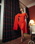 ZINAH (BEAUTY) RED SIDE CAPE W/ REMOVABLE BELT-DRESS-ROSA FAIZZAD