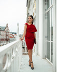 RUBY (GEM) RED SIDE CAPE BODYCON DRESS-DRESS-ROSA FAIZZAD
