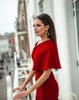 RUBY (GEM) RED SIDE CAPE BODYCON DRESS-DRESS-ROSA FAIZZAD