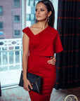 RUBY (GEM) RED SIDE CAPE BODYCON DRESS-DRESS-ROSA FAIZZAD