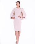 ANA (PRESTIGIOUS) AN EXCLUSIVE IVORY DRESS WITH ATTACHED CAPE BLAZER-DRESS-ROSA FAIZZAD