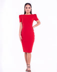 SUZAN (FIRE) RED STRUCTURED SHOULDERS BODYCON DRESS-DRESS-ROSA FAIZZAD