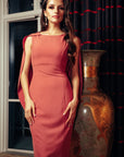 JIANA (BLESSING) CORAL COWL CAPE COCKTAIL DRESS-DRESS-ROSA FAIZZAD