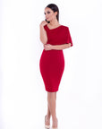 RUBY (GEM) RED SIDE CAPE BODYCON DRESS-DRESS-ROSA FAIZZAD