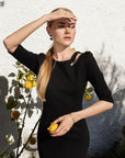 ZIANA (BRAVE) CLASSY BLACK BODYCON DRESS W/ CUT OUT