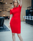 SUZAN (FIRE) RED STRUCTURED SHOULDERS BODYCON DRESS-DRESS-ROSA FAIZZAD