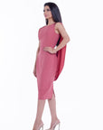 JIANA (BLESSING) CORAL COWL CAPE COCKTAIL DRESS-DRESS-ROSA FAIZZAD