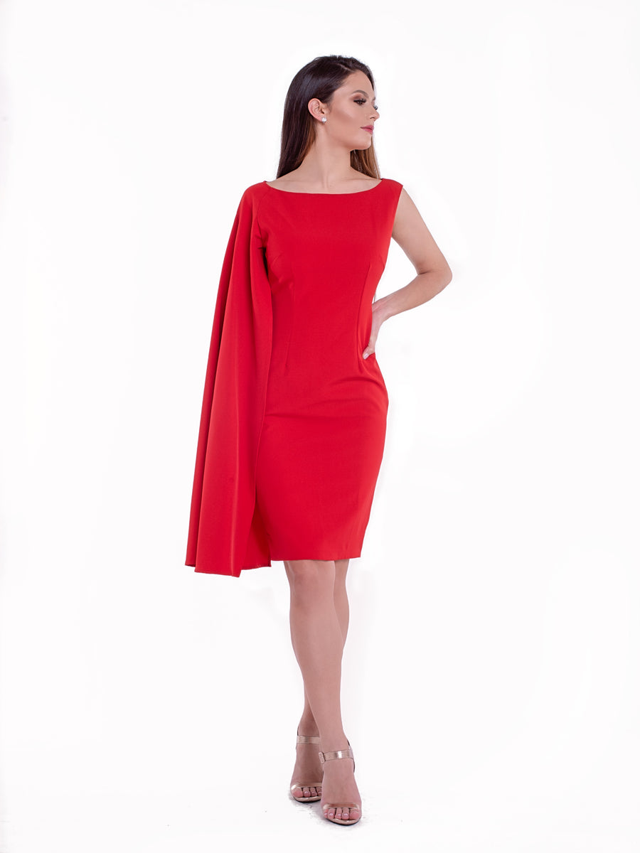 ZINAH (BEAUTY) RED SIDE CAPE W/ REMOVABLE BELT-DRESS-ROSA FAIZZAD