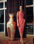 JIANA (BLESSING) CORAL COWL CAPE COCKTAIL DRESS-DRESS-ROSA FAIZZAD