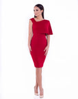 RUBY (GEM) RED SIDE CAPE BODYCON DRESS-DRESS-ROSA FAIZZAD