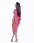JIANA (BLESSING) CORAL COWL CAPE COCKTAIL DRESS-DRESS-ROSA FAIZZAD
