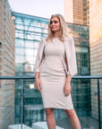 ANA (PRESTIGIOUS) AN EXCLUSIVE IVORY DRESS WITH ATTACHED CAPE BLAZER-DRESS-ROSA FAIZZAD