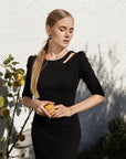 ZIANA (BRAVE) CLASSY BLACK BODYCON DRESS W/ CUT OUT