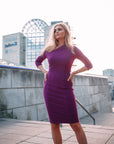 JULIANE (FEARLESS) PURPLE BERRY SHOULDER PEAK BODYCON DRESS-DRESS-ROSA FAIZZAD