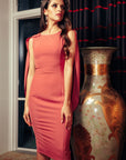 JIANA (BLESSING) CORAL COWL CAPE COCKTAIL DRESS-DRESS-ROSA FAIZZAD
