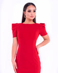 SUZAN (FIRE) RED STRUCTURED SHOULDERS BODYCON DRESS-DRESS-ROSA FAIZZAD