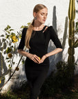 ZIANA (BRAVE) CLASSY BLACK BODYCON DRESS W/ CUT OUT