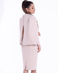 ANA (PRESTIGIOUS) AN EXCLUSIVE IVORY DRESS WITH ATTACHED CAPE BLAZER-DRESS-ROSA FAIZZAD