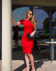 SUZAN (FIRE) RED STRUCTURED SHOULDERS BODYCON DRESS