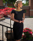 ALICE (DECENT) CLASSIC BLACK DRESS WITH GOLD DECORATION