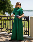 AUDREY (STRONG) BASIL GREEN SATIN JUMPSUIT W. WIDE LEGS