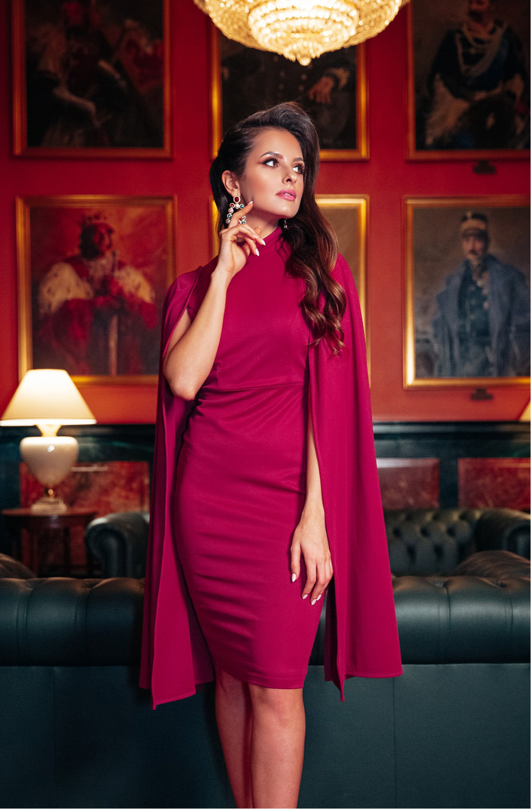 KIANA (DIVINE) MAGENTA HIGH NECK CAPE DRESS