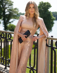 ATHENA (GODDESS) GOLD 2-PIECE SEQUIN SET W. CAPE BLOUSE AND PANTS