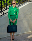 AMELIA (ASPIRATION) BRIGHT GREEN 2-PIECE SUIT W. SHORT BLAZER AND HIGH WAISTED KNEE-LENGHT PENCIL SKIRT