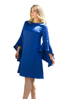 HANNAH (GRACEFUL) BLUE LOOSE SATIN DRESS WITH FLARE SLEEVES