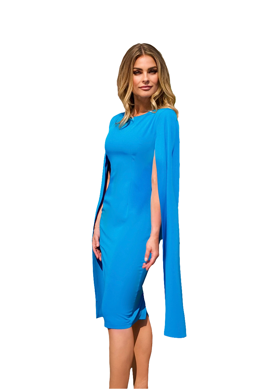 ALANÏS (ATTRACTIVE) TURQUOISE SLIT SLEEVE BODYCON DRESS