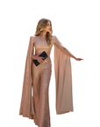 ATHENA (GODDESS) GOLD 2-PIECE SEQUIN SET W. CAPE BLOUSE AND PANTS