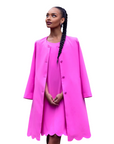 ALIZA (JOYFUL SPIRIT) PINK 2-PIECE SET W. LOOSE KNEE-LENGTH DRESS AND JACKET W. PETAL HEM DETAIL