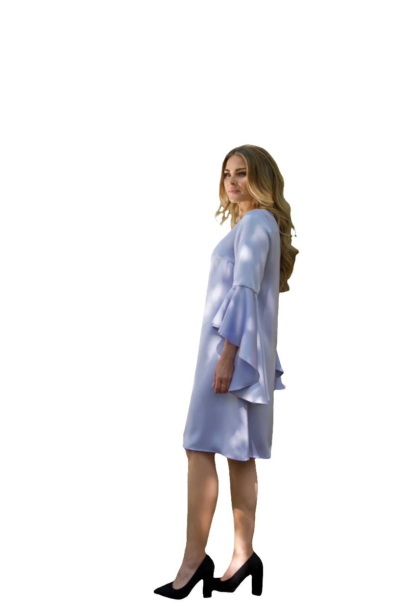 HANNAH (GRACEFUL) LAVENDER LOOSE SATIN DRESS WITH FLARE SLEEVES