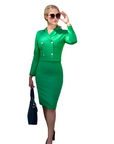 AMELIA (ASPIRATION) BRIGHT GREEN 2-PIECE SUIT W. SHORT BLAZER AND HIGH WAISTED KNEE-LENGHT PENCIL SKIRT