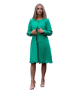 ALIZA (JOYFUL SPIRIT) BRIGHT GREEN 2-PIECE SET W. LOOSE KNEE-LENGTH DRESS AND JACKET W. PETAL HEM DETAIL