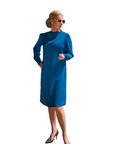 ALINA (KIND) MARINE BLUE KNEE-LENGTH DRESS WITH LONG SLEEVES, DRAPED NECKLINE AND PEARL BUTTONS