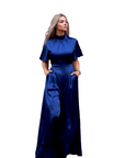 AUDREY (STRONG) DARK BLUE SATIN JUMPSUIT W. WIDE LEGS